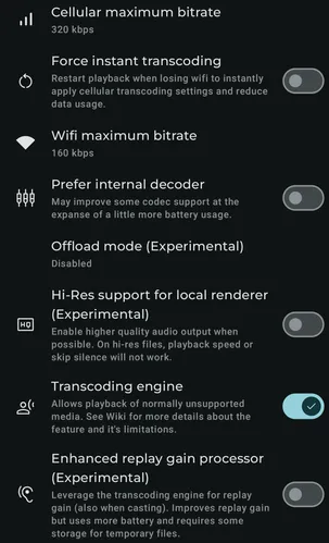 Settings - Playback - Decoding and transcoding screenshot 1