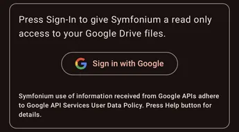Google Drive provider sign-in screen in Symfonium