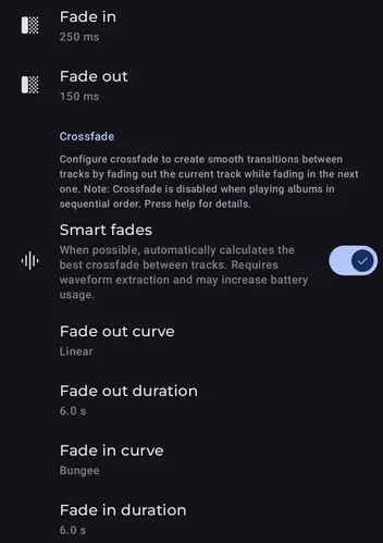 Settings - Playback - Transitions screenshot 1