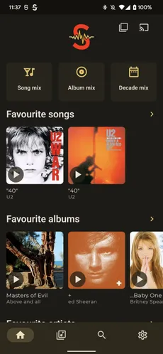 Symfonium home tab with custom top icon and shortcuts