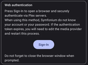 Plex provider setup screen in Symfonium