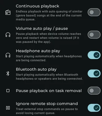 Settings - Playback - Automatic actions screenshot 1