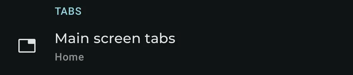 Main screen tabs setting with a single Home tab