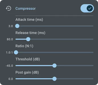 Compressor settings screen