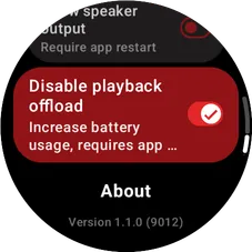 Wear OS playback offload setting screen