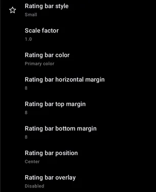 Expanded player rating bar settings