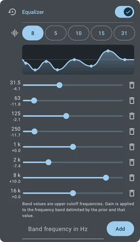 Expert equalizer band editor screen
