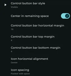Expanded player control button bar settings