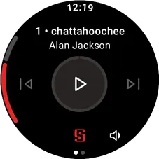 Wear OS playback screen with track controls