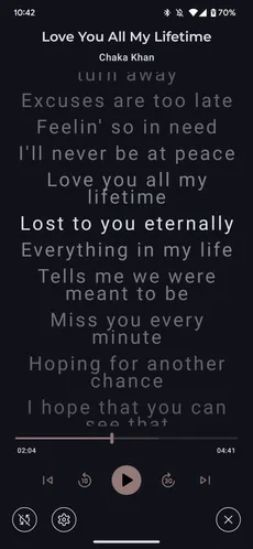 Lyrics interface screenshot 2