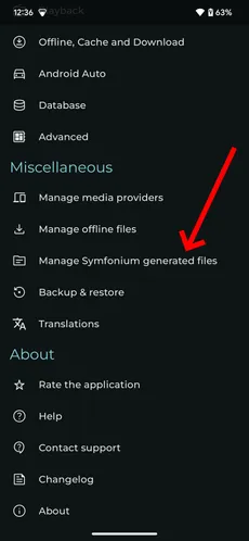 Manage Symfonium generated files in Symfonium settings