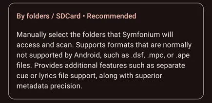 By folders / SD Card option for selecting folders and using Symfonium's tag parser