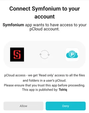PCloud connection or authorization settings screen
