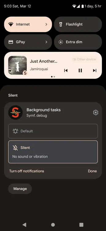 Android controls for turning off a Symfonium notification