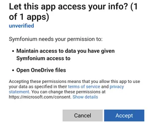 OneDrive connection or authorization settings screen