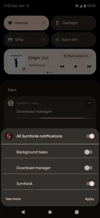 Android Symfonium notification channels for background tasks and downloads