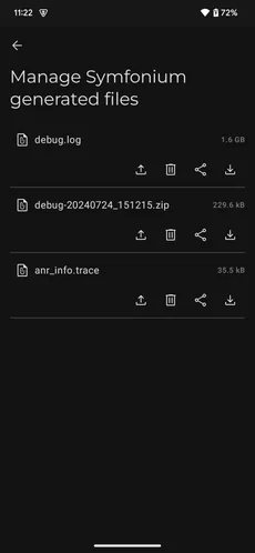 Symfonium generated logs and ANR report files