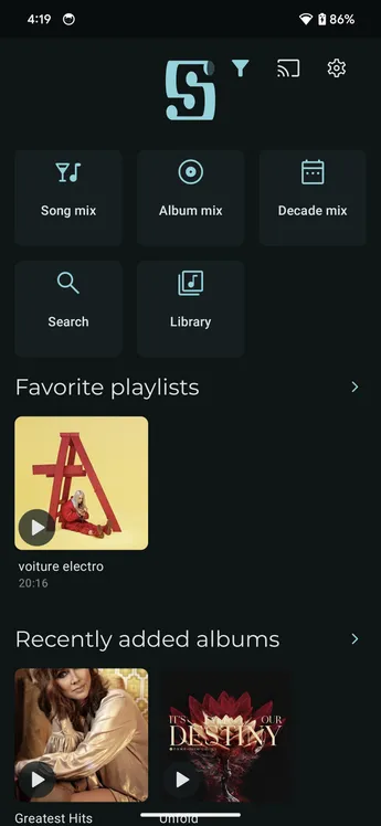 Symfonium Home screen displayed without a navigation bar