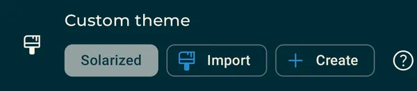 Symfonium custom theme section with theme selection, Import, and Create actions