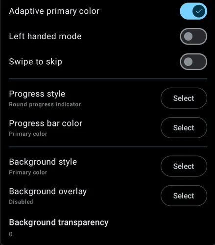 Settings - Interface - Now playing screens screenshot 4