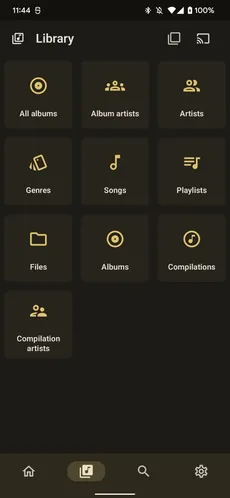 Library tab shortcut configuration screen