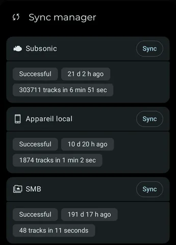 Sync manager showing a provider's last sync status and Sync button
