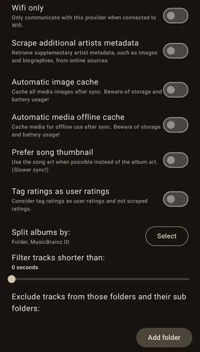 PCloud provider detailed settings list