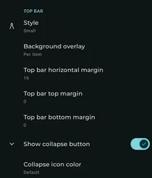 Expanded player top bar style settings