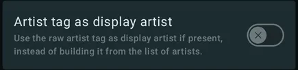 Configuração «Usar a tag "Artista" como artista de exibição» no Symfonium