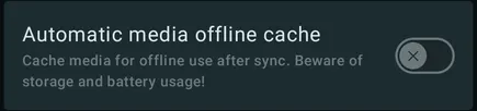 Configuração «Armazenamento automático offline de mídia» no Symfonium