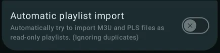 Configuração «Importação automática de playlist» no Symfonium