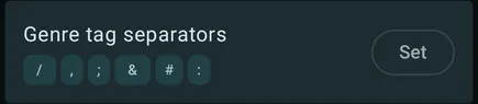 Configuração «Separadores de tags de gênero» no Symfonium