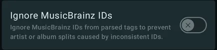 Configuração «Ignorar IDs do MusicBrainz» no Symfonium