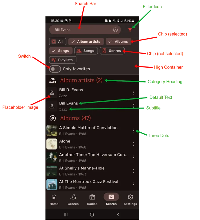 Annotated Symfonium search screen theme components